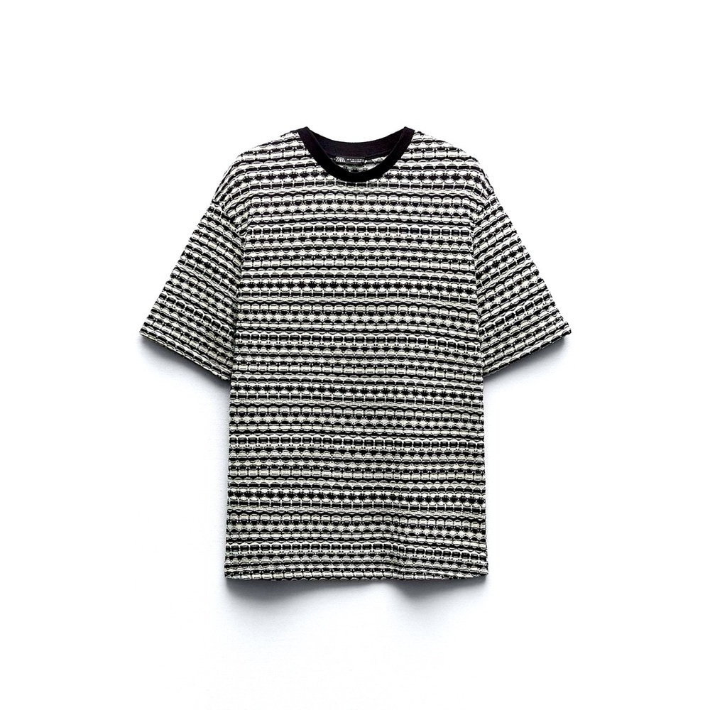 Zara Black and White Geometric Short Sleeve Cord-Set